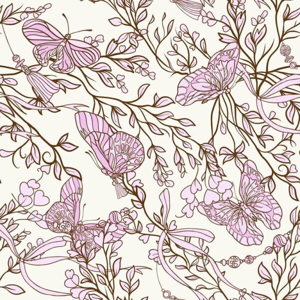 Peinture murale Roses et papillons