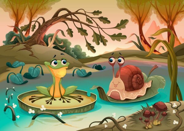Peinture murale Grenouille et escargot