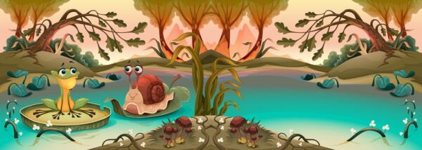 Peinture murale Escargot et grenouille