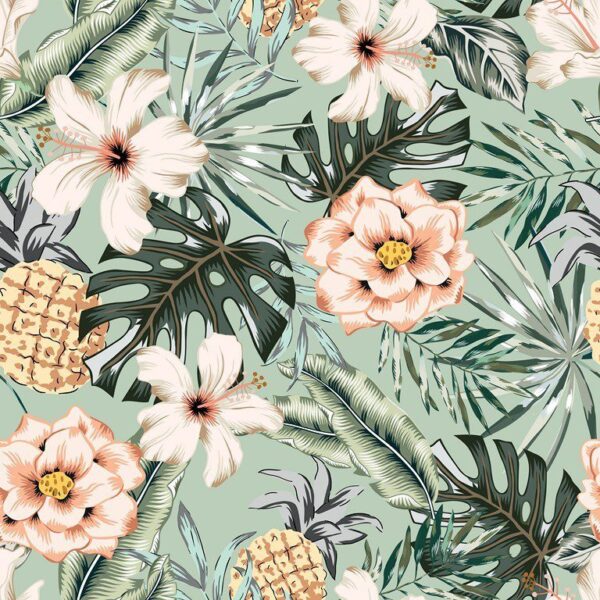 Peinture murale Menthe Hibiscus
