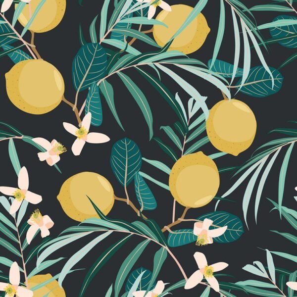 Peinture murale Citrons et Feuilles