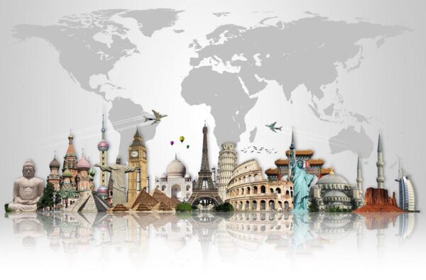 Peinture murale Monuments sur la carte