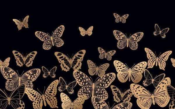 Papiers peints papillons dorés