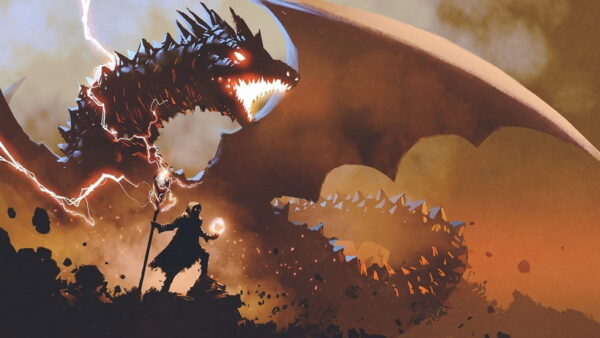 Peinture murale Magicien et Dragon