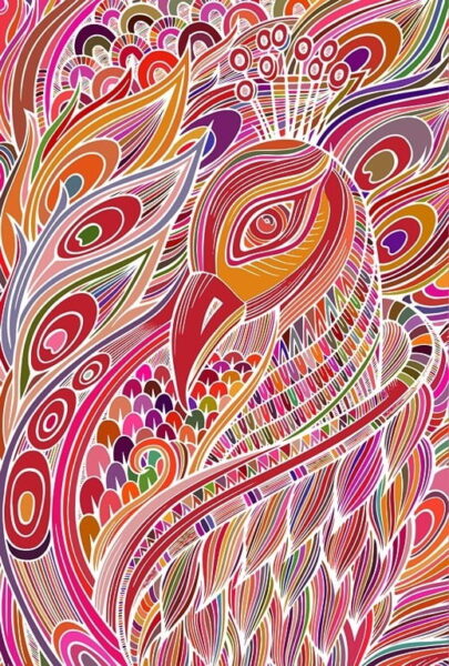 Peinture murale Paon graphique