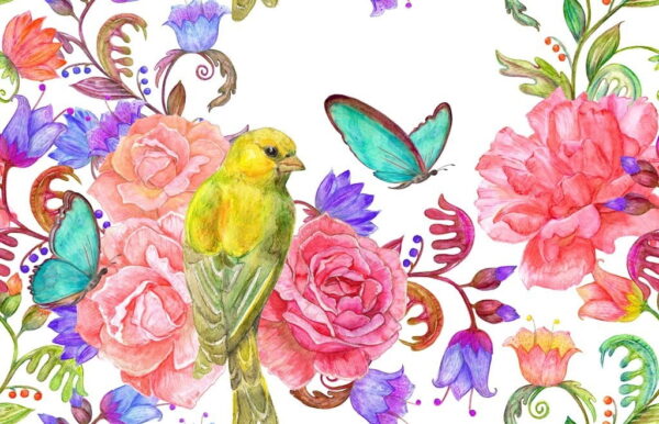 Peinture murale Oiseau sur des fleurs