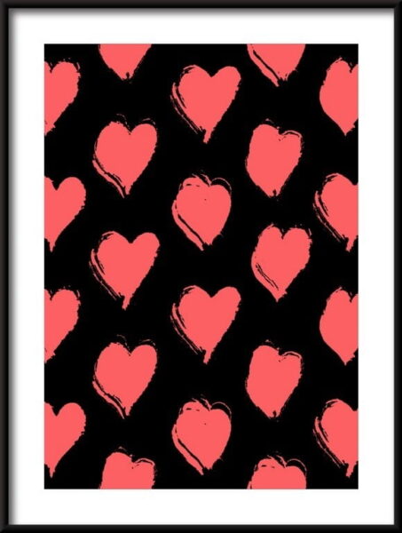 Coeurs roses sur noir Poster
