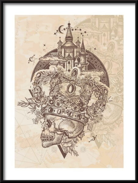 Poster Crâne dessiné avec une couronne