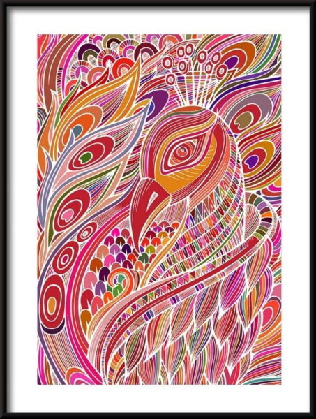 Affiche paon multicolore