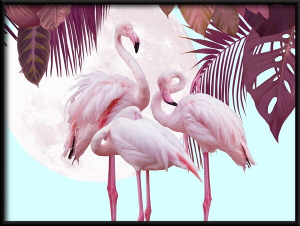 Flamants roses sur le fond de l'affiche de la lune – Image 3