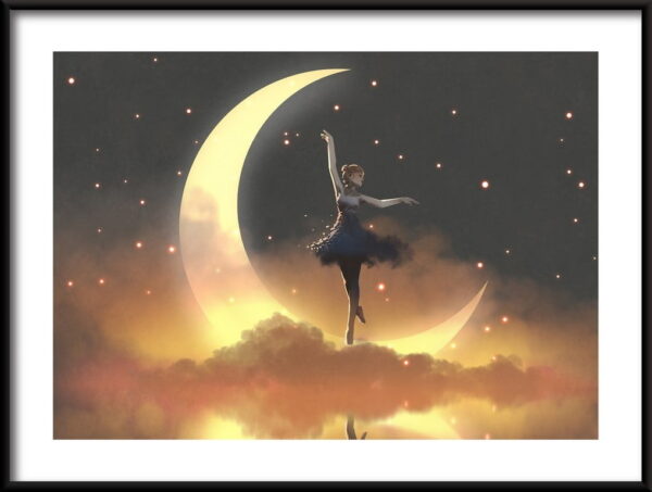 Poster Ballerine sur fond de croissant de lune