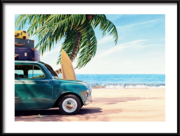 Voiture sur l'affiche de vacances