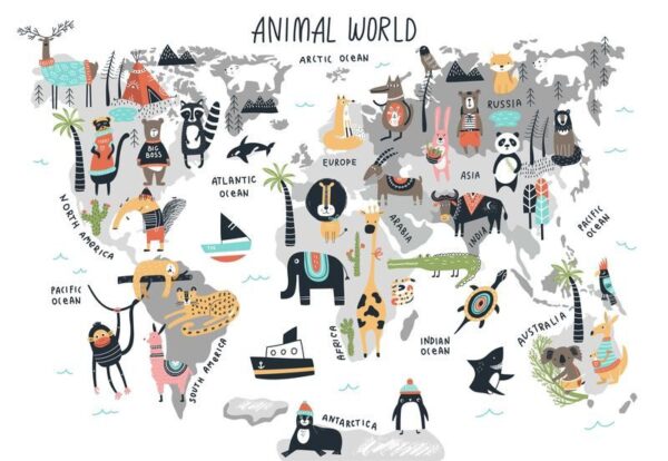 Peinture murale Carte des animaux