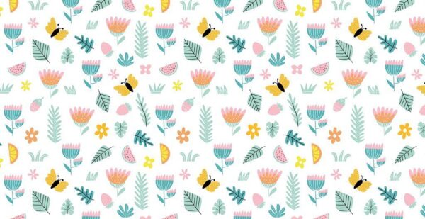 Peinture murale Papillons et feuilles