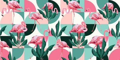 Peinture murale Flamants roses qui marchent