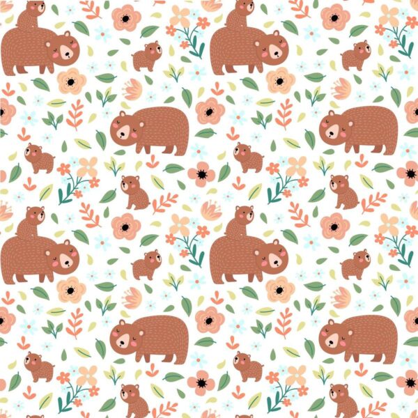 Peinture murale Ours et Fleurs