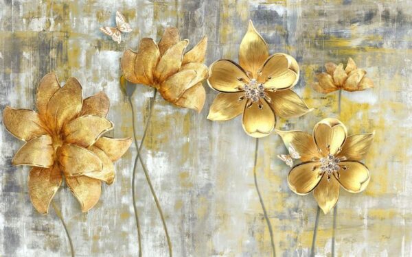 Sticker mural Fleurs dorées