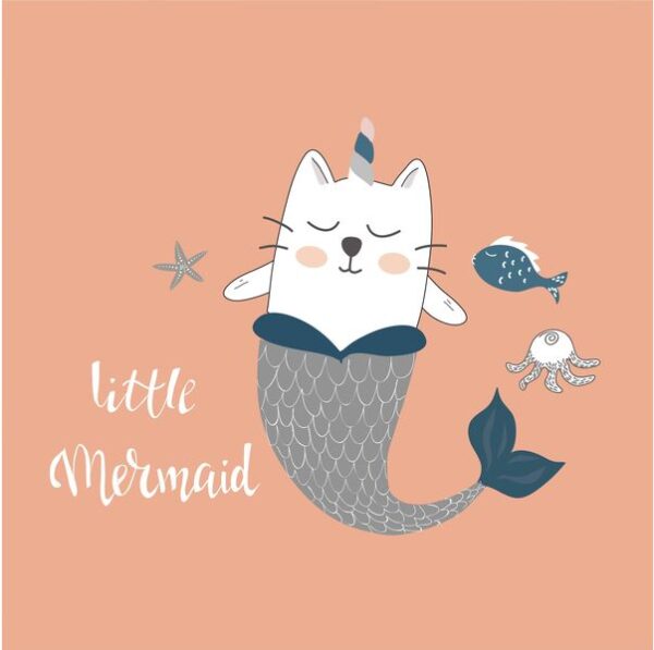 Peinture murale Chat mignon Sirène