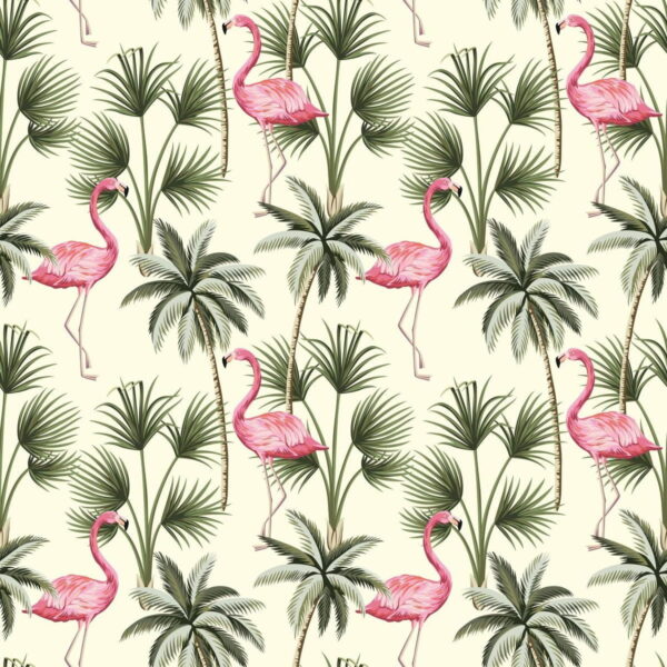 Peinture murale Flamants roses et palmiers