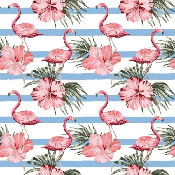 Peinture murale Flamants Roses et Fleurs