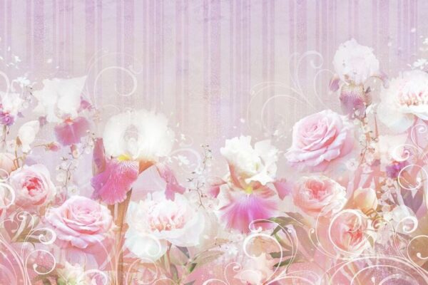 Peinture murale Roses et Iris