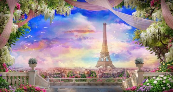 Peinture murale Vue de la Tour Eiffel