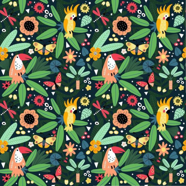 Peinture murale Perroquets et Toucans