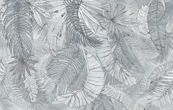 Peinture murale Feuilles de palmier grises