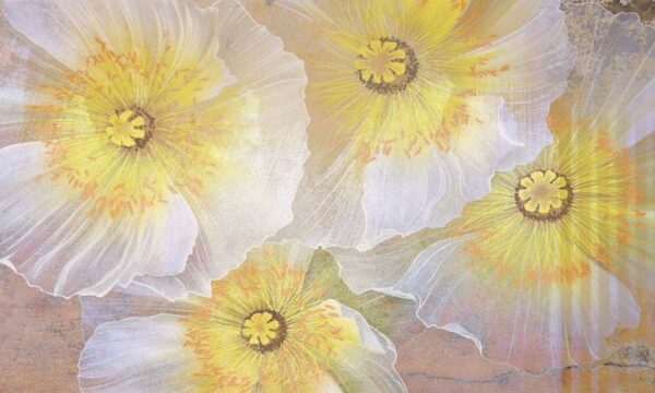 Peinture murale Fleurs d'or blanc