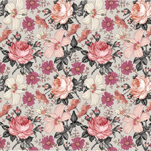 Peinture murale Roses et Hibiscus