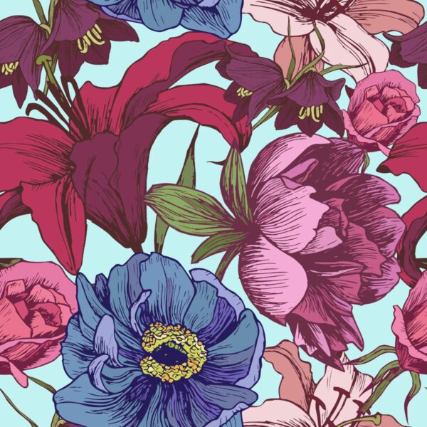 Peinture murale Roses et Lys