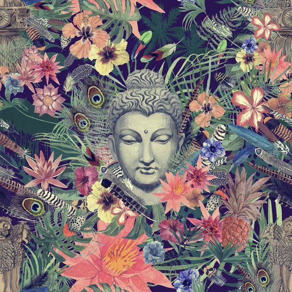 Papier peint Bouddha dans les fleurs
