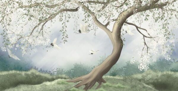 Peinture murale Arbre et Brouillard