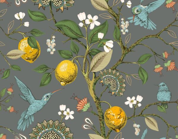 Peinture murale Citrons et colibris