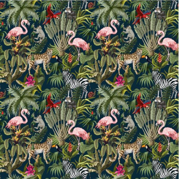 Peinture murale Flamants roses et singes