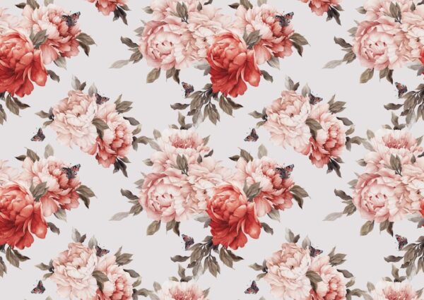 Peinture murale Papillons et Pivoines