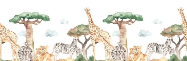 Papier peint Girafes et Zèbres