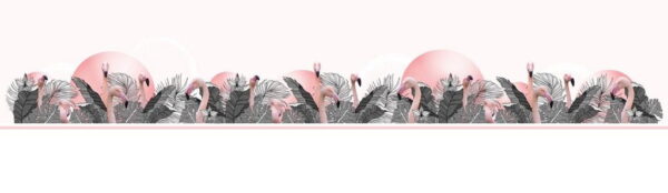 Peinture murale Feuilles de palmier et Flamants roses