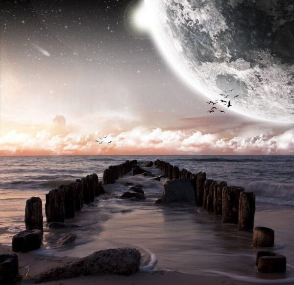 Peinture murale Plage et Lune