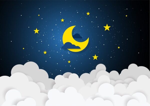 Peinture murale Lune et nuages
