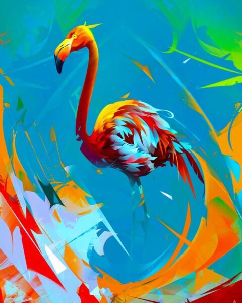 Peinture murale Flamant rose coloré