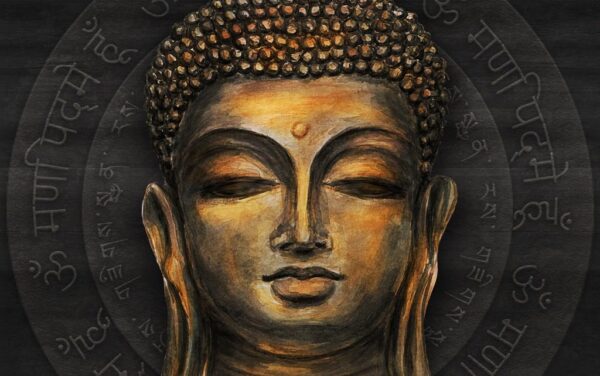 Peinture murale Tête d'un Bouddha souriant