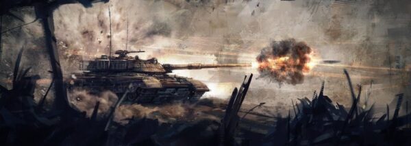 Peinture murale Tank sur le champ de bataille