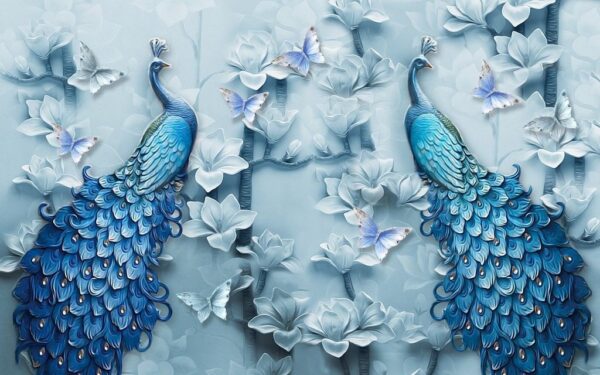 Peinture murale Paons bleus