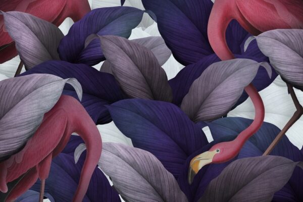 Peinture murale Flamants roses tropicaux