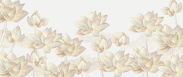 Peinture murale Fleurs de lotus dorées
