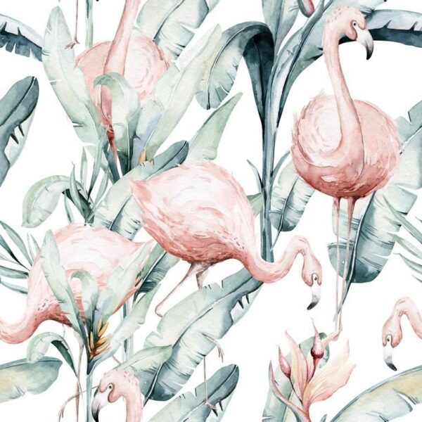 Peinture murale Flamants roses tropicaux