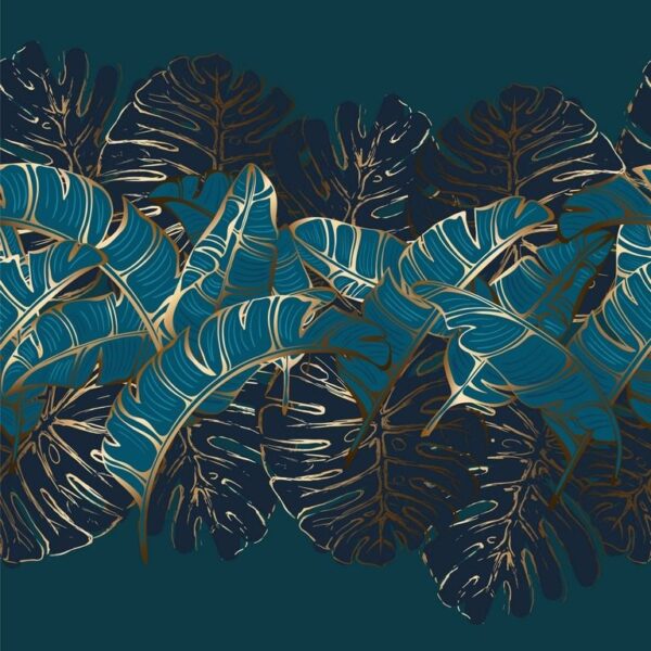 Peinture murale Or-Vert Feuilles