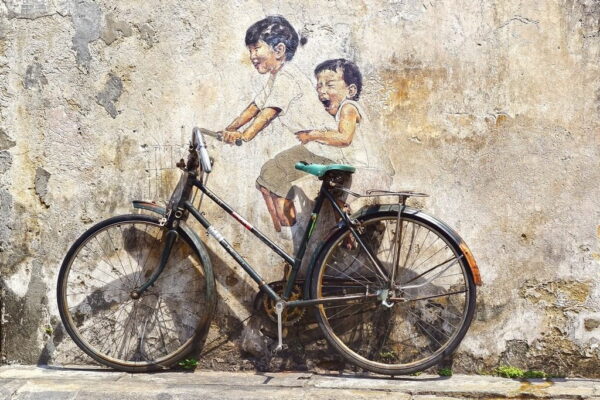 Peinture murale Enfants sur un vélo