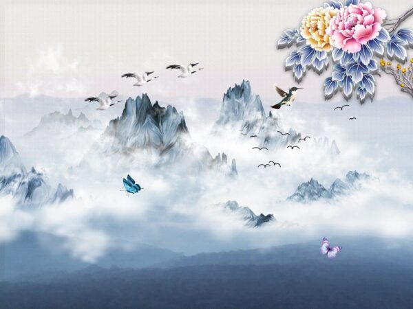 Peinture murale Illustration d'un paysage de montagne